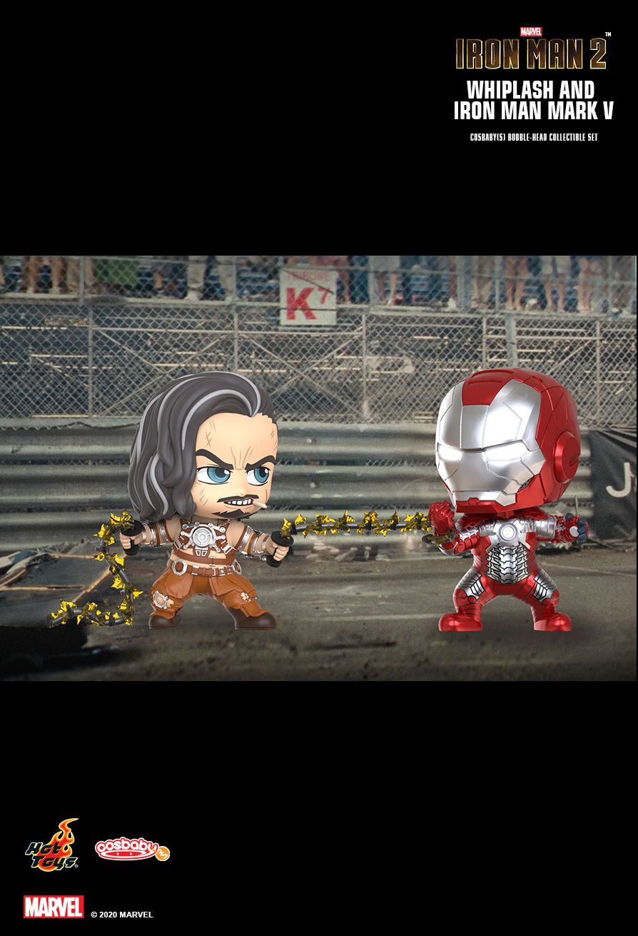 Marvel x Hot Toys Iron Man 2 COSB801 Whiplash & Iron Man Mark V Cosbaby Bobble-Head Collectible Set