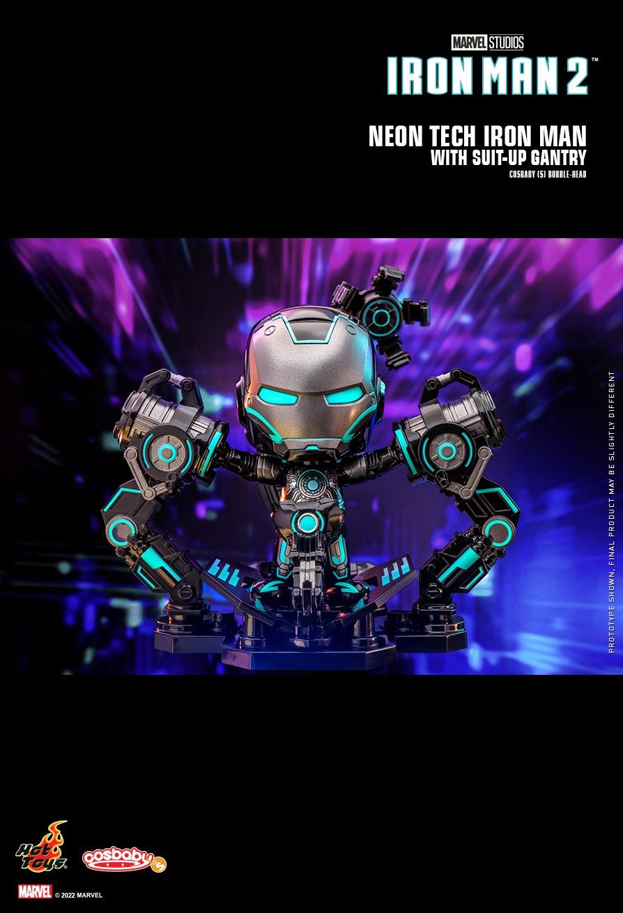 Marvel Hot Toys Iron Man 2 COSB964 Neon Tech Iron Man w/ Suit-Up Gantry Cosbaby