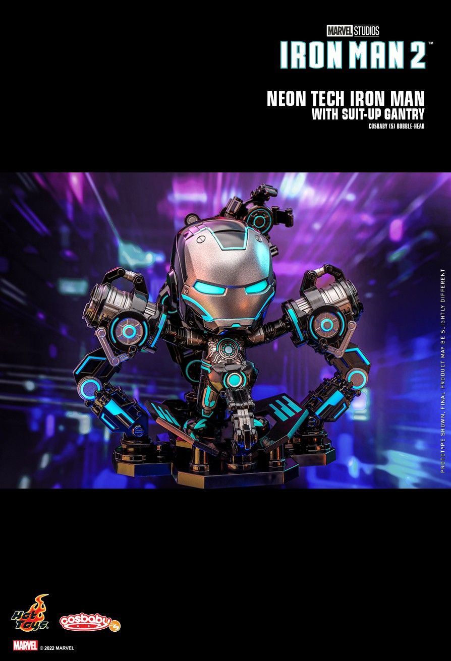Marvel Hot Toys Iron Man 2 COSB964 Neon Tech Iron Man w/ Suit-Up Gantry Cosbaby
