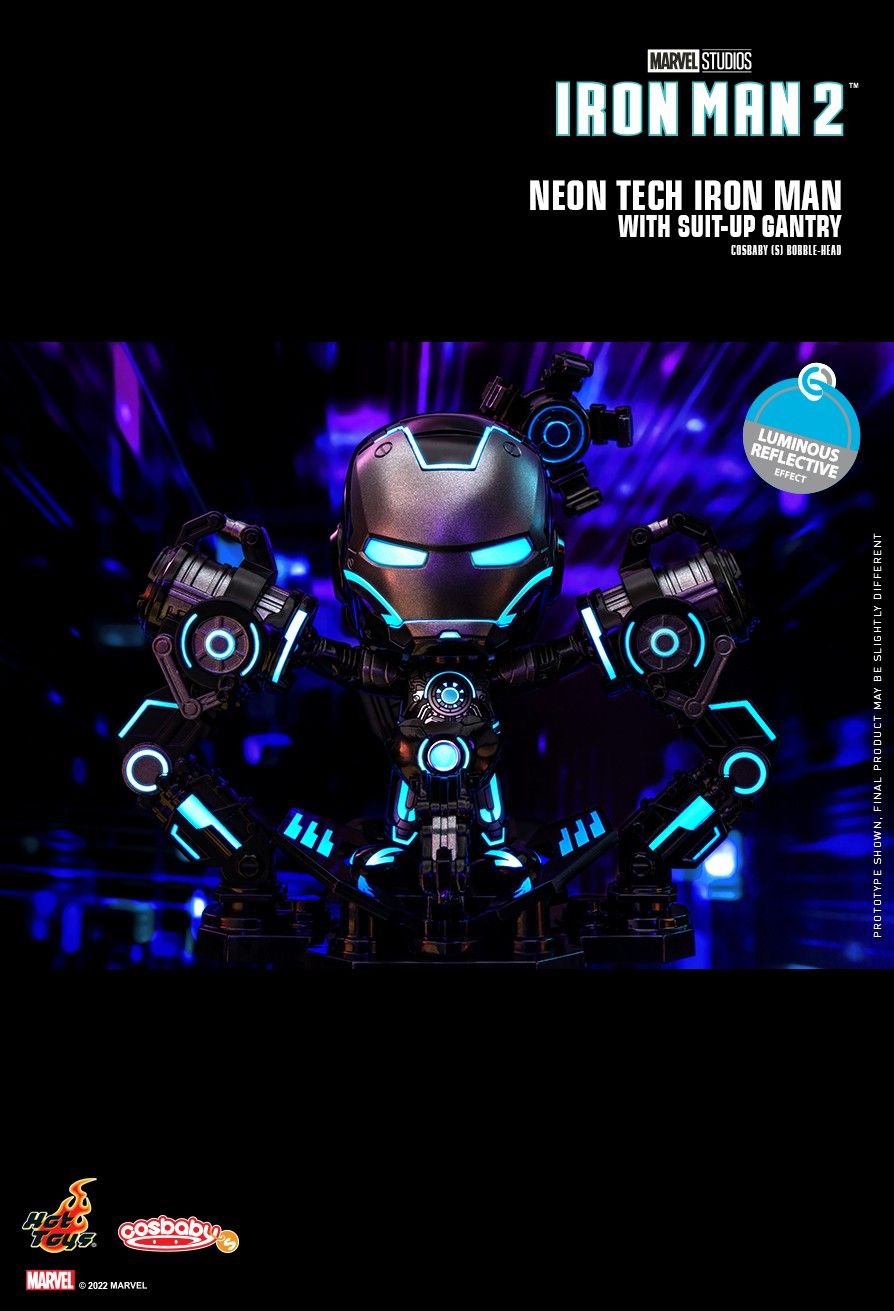 Marvel Hot Toys Iron Man 2 COSB964 Neon Tech Iron Man w/ Suit-Up Gantry Cosbaby