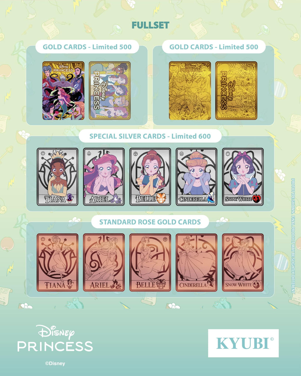 KYUBI Disney PRINCESS Metal Card Charm Single Sealed Box (5 packs)