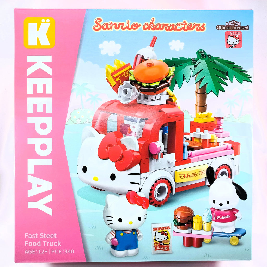 Sanrio x Keeppley K20848 Hello Kitty Pochacco Fast Steet Food Truck Building Blocks Toy