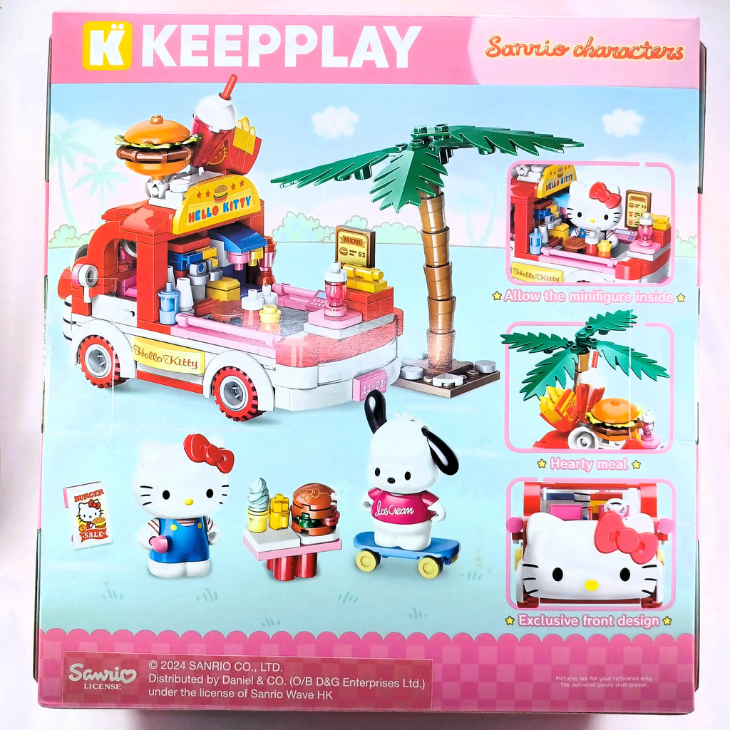 Sanrio x Keeppley K20848 Hello Kitty Pochacco Fast Steet Food Truck Building Blocks Toy