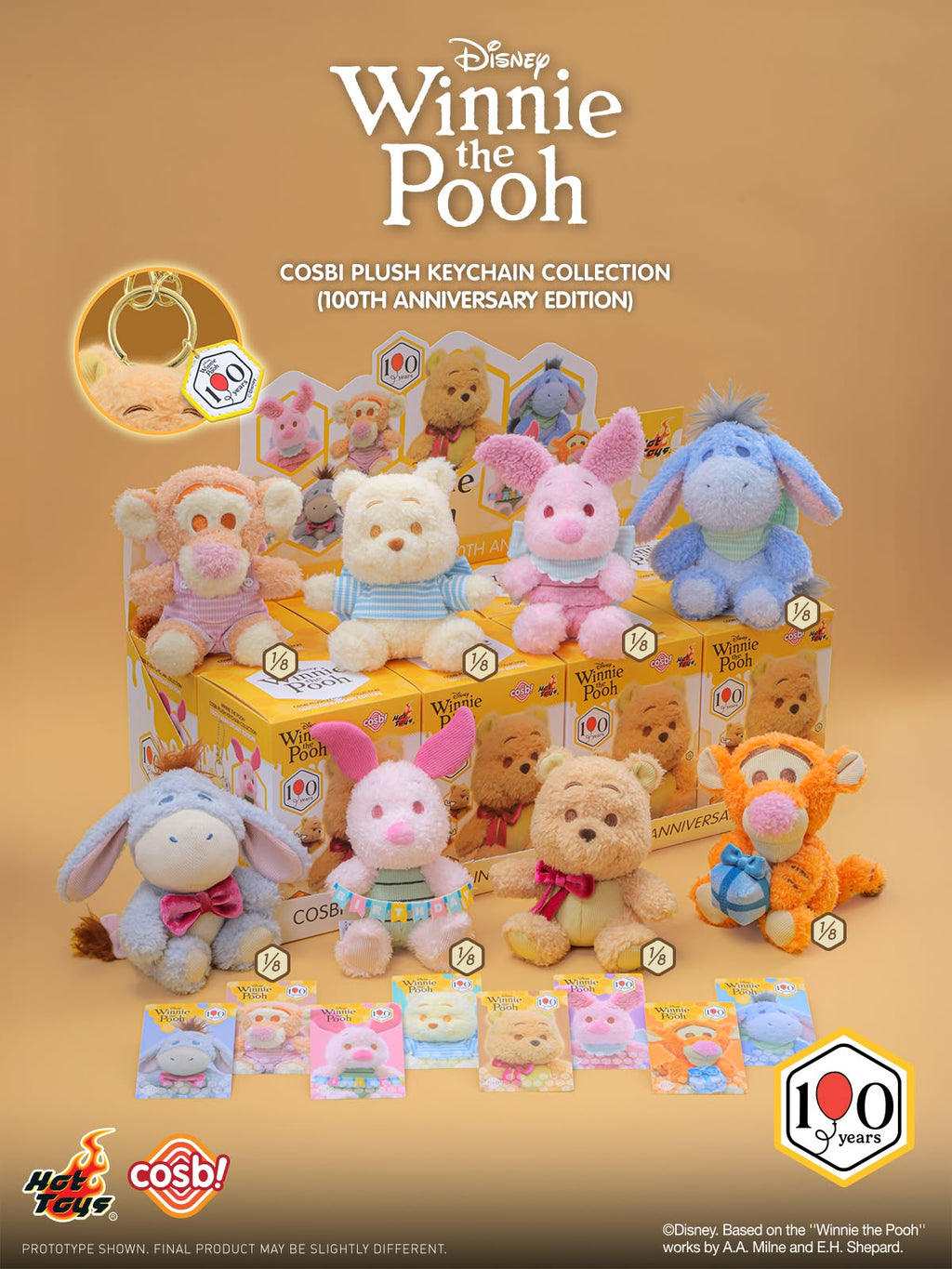 Hot Toys x Disney PPLU129N Winnie the Pooh Cosbi Plush Keychain (100th Anniversary Edition)