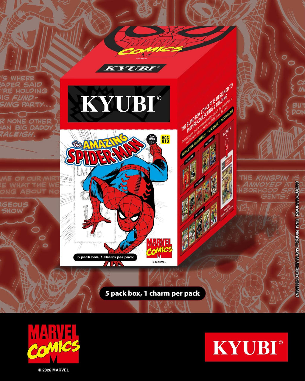 KYUBI S13 Marvel the AMAZING SPIDER-MAN Metal Card Charm Single Sealed Box (5 packs)