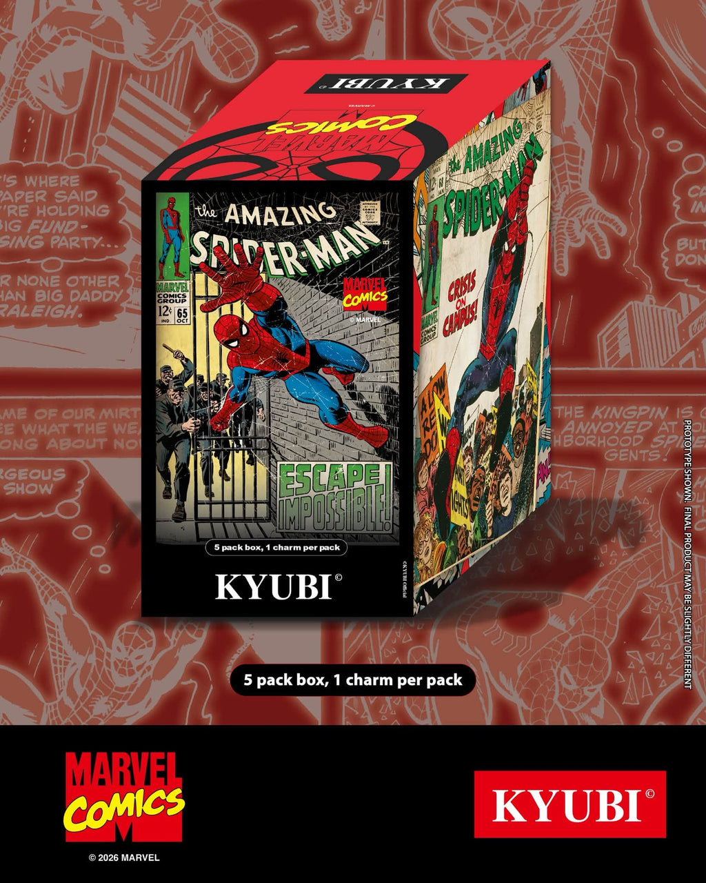 KYUBI S13 Marvel the AMAZING SPIDER-MAN Metal Card Charm Single Sealed Box (5 packs)