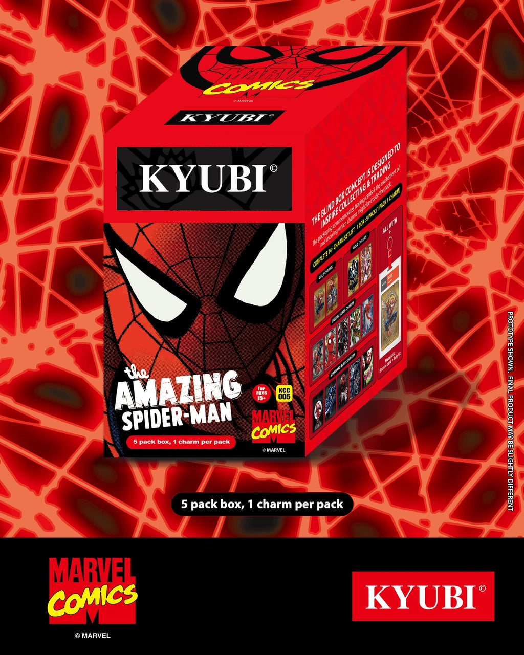 KYUBI Marvel the AMAZING SPIDER-MAN Metal Card Charm Single Sealed Box (5 packs)