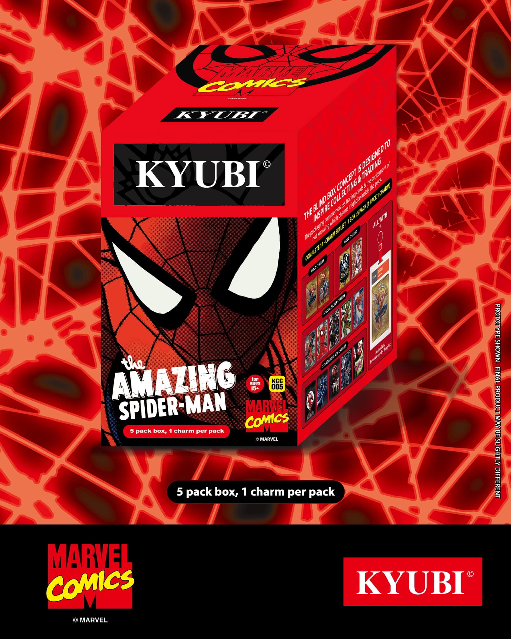 KYUBI Marvel the AMAZING SPIDER-MAN Metal Card Charm Single Sealed Box (5 packs)